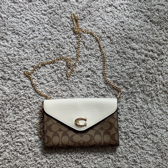 Coach Handbags - Coach Signature Brown and White Clutch with Gold Chain